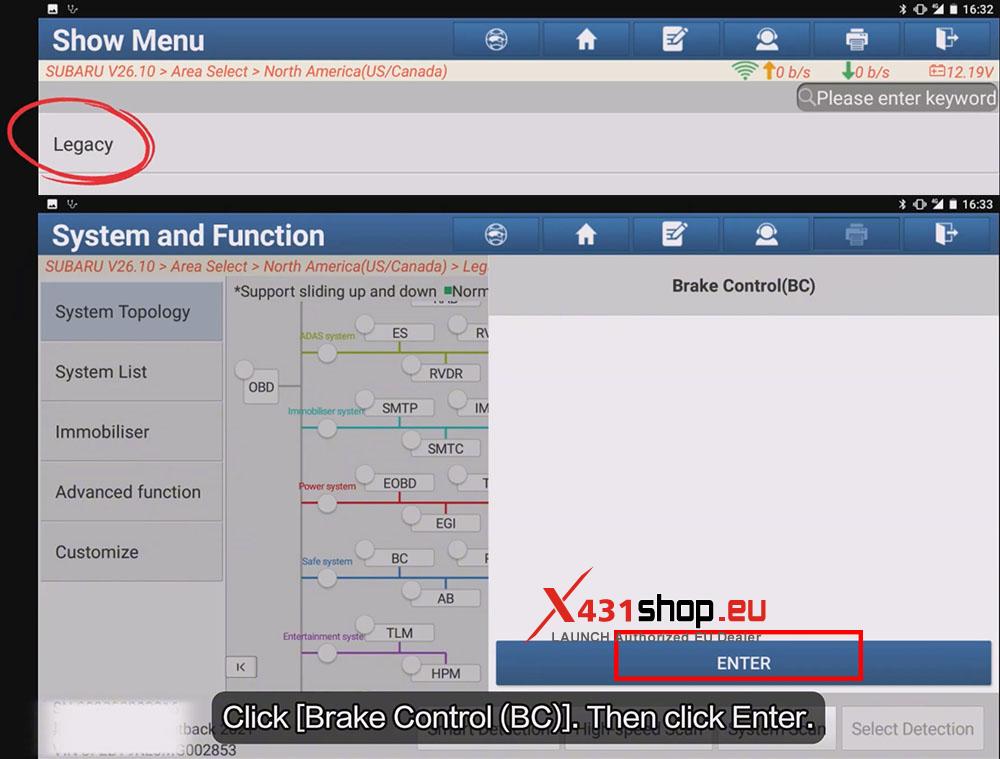 LAUNCH X431 PAD VDC Sensor Reset on 2021 SUBARU LEGACY (3)