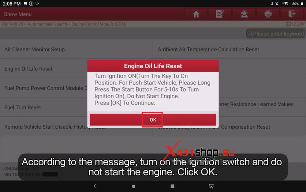 LAUNCH X431 PRO3 V+ ELITE Reset Engine Oil Life on GM Suburban (5)