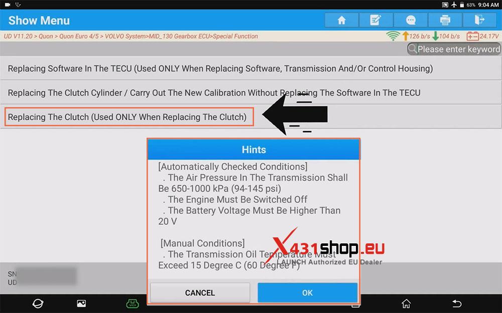 LAUNCH X431 PAD Gearbox Clutch Learning on UD CG5 truck (7)