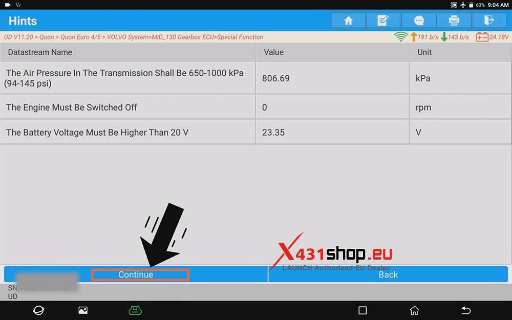 LAUNCH X431 PAD Gearbox Clutch Learning on UD CG5 truck (8)