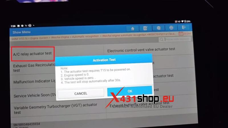 how to do a c relay actuator test on 2020 sany c8 with launch x431 pad5 6