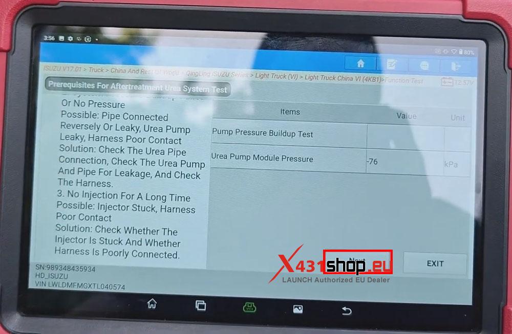 LAUNCH X431 PAD V ELITE Urea System Test on Isuzu ELF KV100 (5)