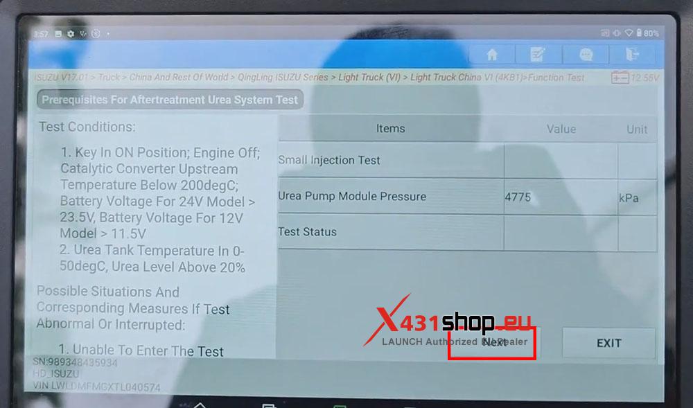 LAUNCH X431 PAD V ELITE Urea System Test on Isuzu ELF KV100 (7)