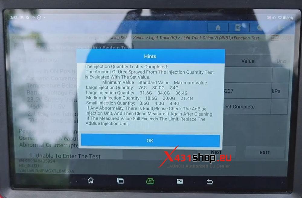 LAUNCH X431 PAD V ELITE Urea System Test on Isuzu ELF KV100 (8)