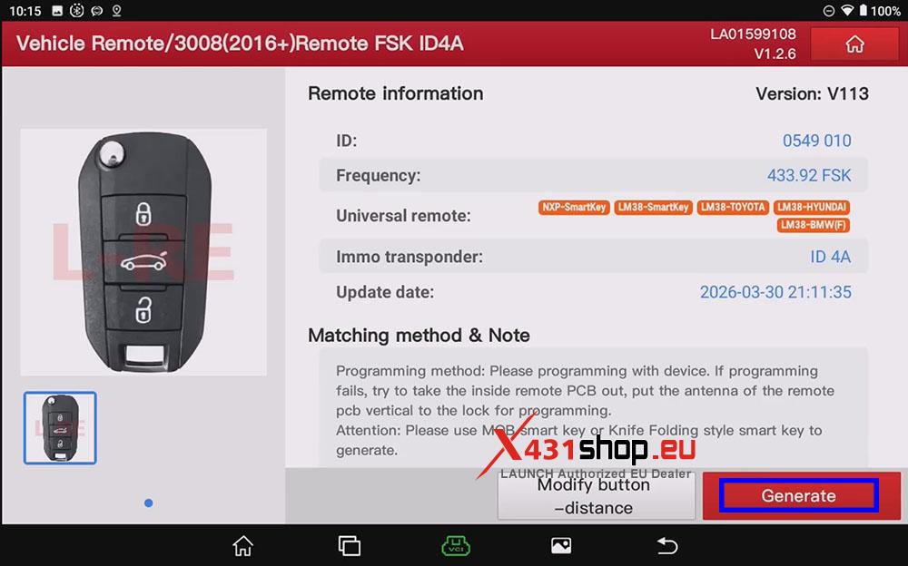 LAUNCH X431 IMMO PLUS Key Matching for Peugeot 3008 (2)