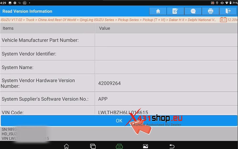 LAUNCH X431 PAD Write VIN for ISUZU TAGA Truck (2)