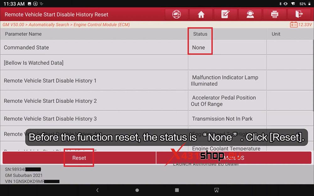 LAUNCH X431 Tool Clear Remote StartStop Logs on Suburban (5)