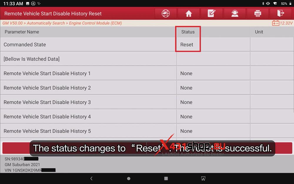 LAUNCH X431 Tool Clear Remote StartStop Logs on Suburban (6)