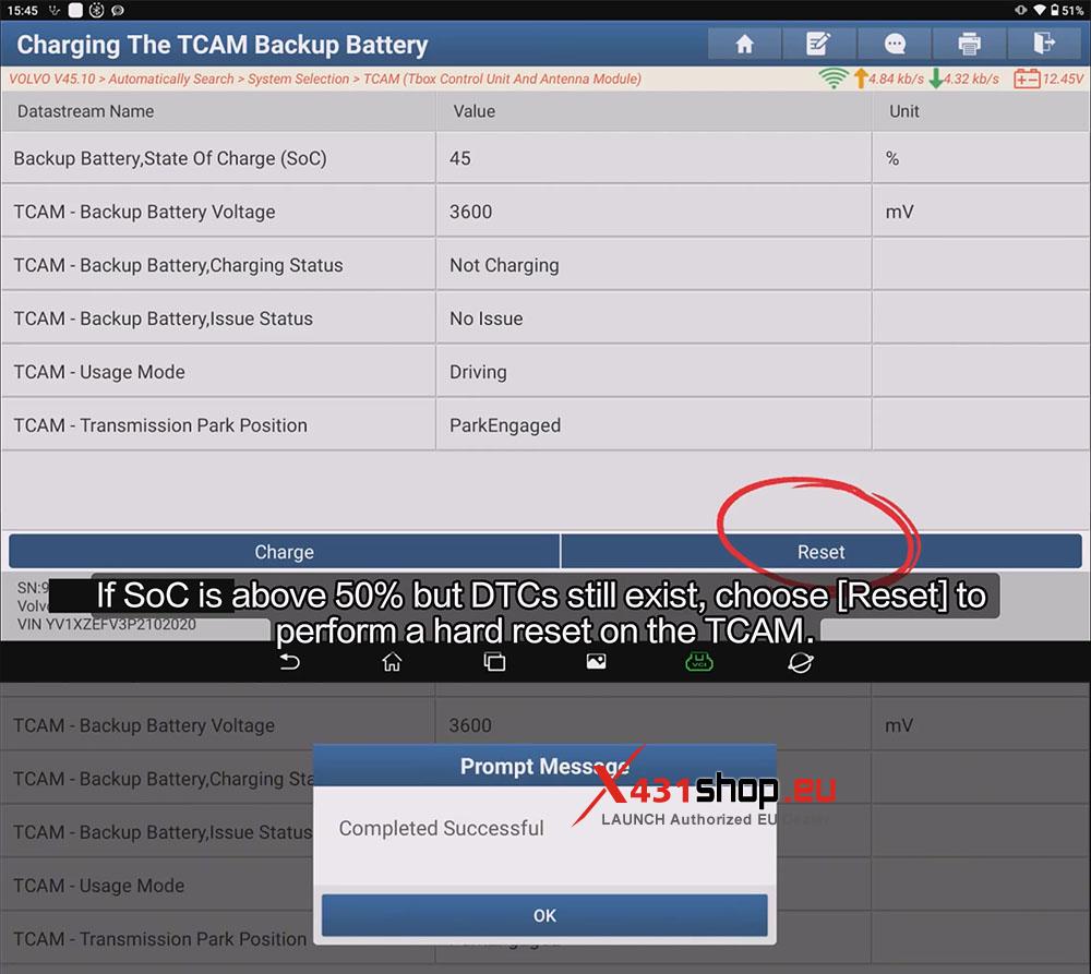 LAUNCH X431 PAD Reset VOLVO XC40 Software After TCAM Backup Battery Change (12)