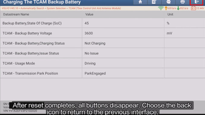 LAUNCH X431 PAD Reset VOLVO XC40 Software After TCAM Backup Battery Change (13)