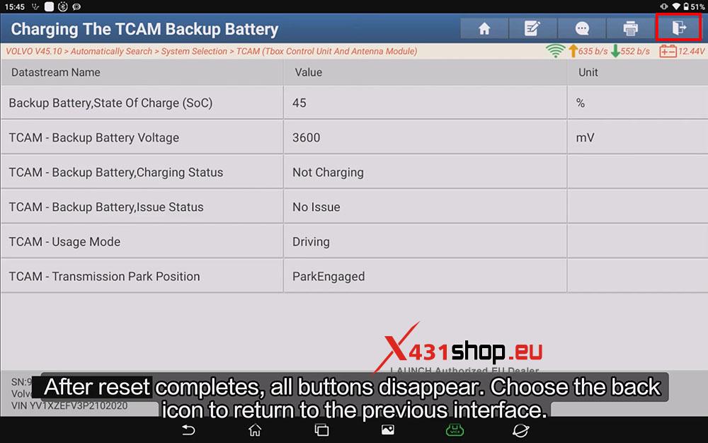 LAUNCH X431 PAD Reset VOLVO XC40 Software After TCAM Backup Battery Change (13)