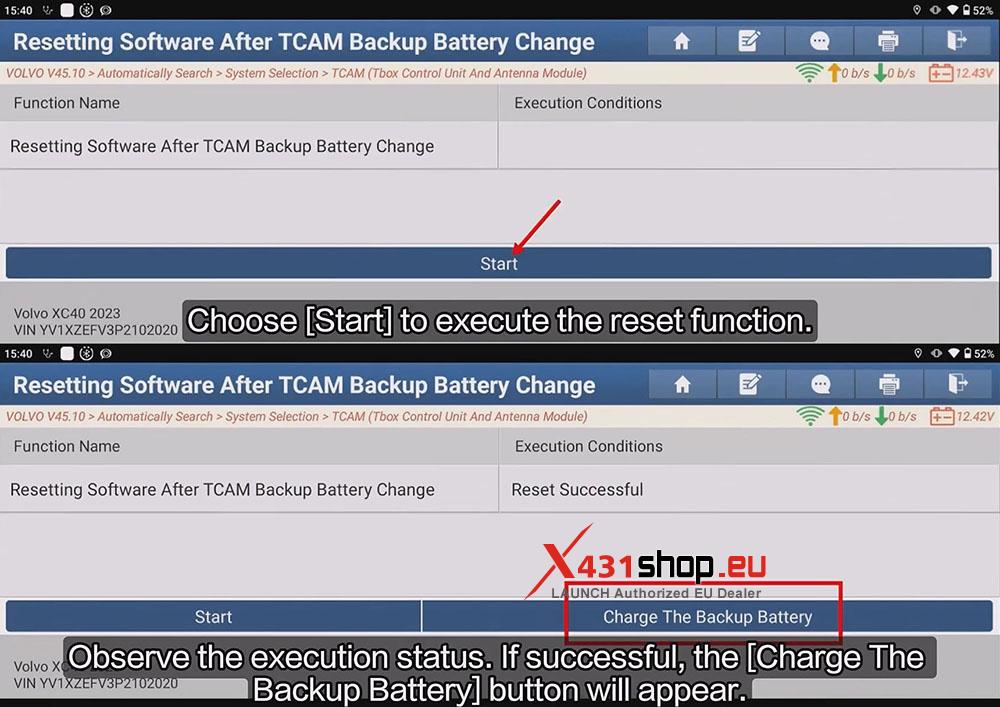 LAUNCH X431 PAD Reset VOLVO XC40 Software After TCAM Backup Battery Change (7)
