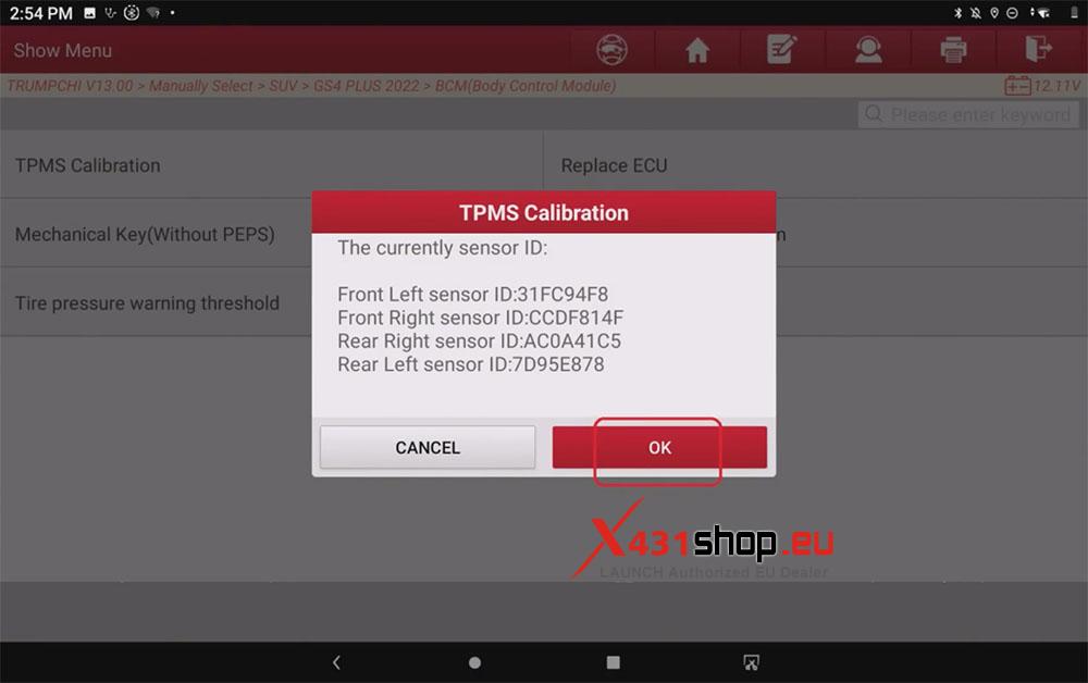 LAUNCH X431 Tool TPMS Calibration on Trumpchi GS4 PLUS (5)