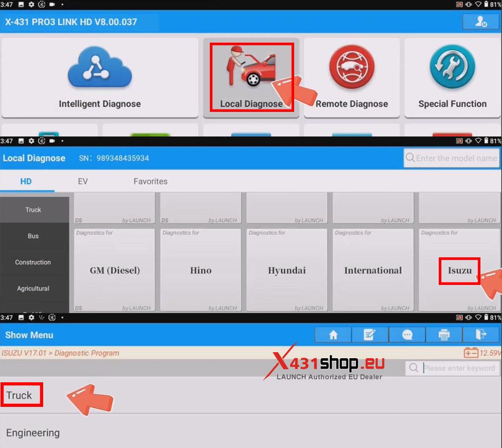 LAUNCH X431 Tool Read Data Stream & DTCs on Isuzu Light Truck (1)