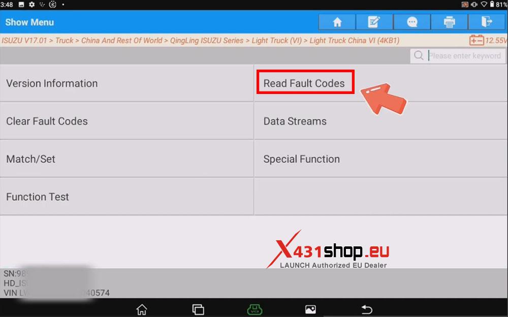 LAUNCH X431 Tool Read Data Stream & DTCs on Isuzu Light Truck (3)