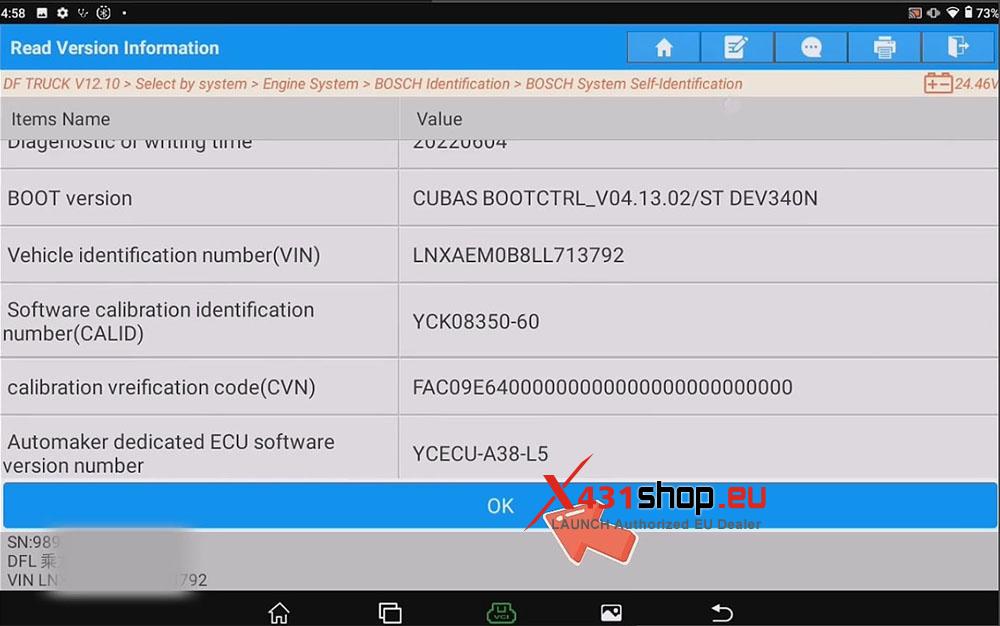 LAUNCH X431 Truck Tool Writes Injector Codes on DF Truck (3)