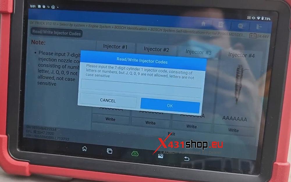 LAUNCH X431 Truck Tool Writes Injector Codes on DF Truck (6)