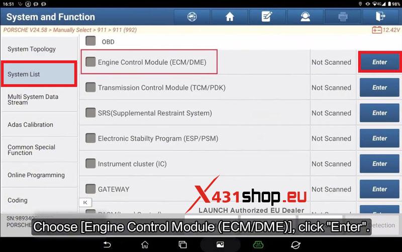 launch x431 guide 2025 porsche 911 992 dme engine adaptation 4