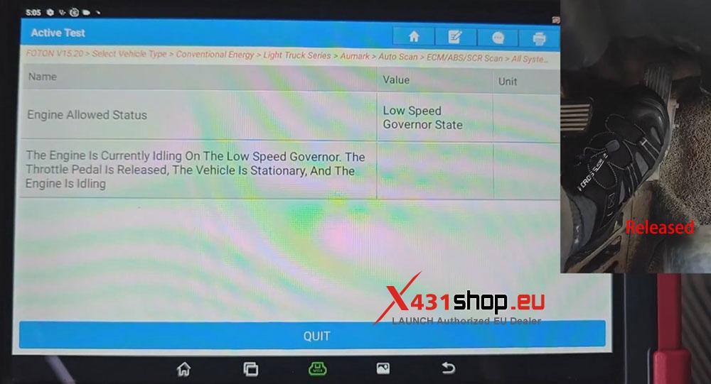 LAUNCH X431 PAD HD Engine State Test on 2020 Foton Aumark (6)