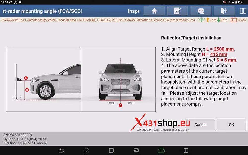 LAUNCH X431 PAD Front Radar Sensor ADAS Calibration on Hyundai Staria (10)