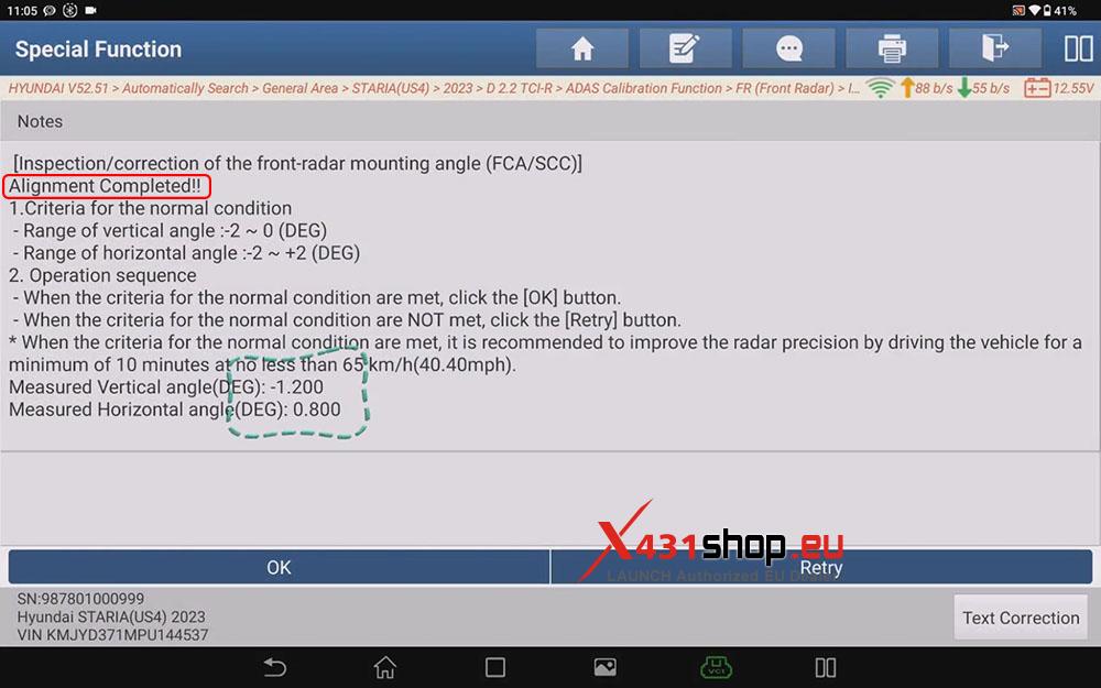 LAUNCH X431 PAD Front Radar Sensor ADAS Calibration on Hyundai Staria (12)