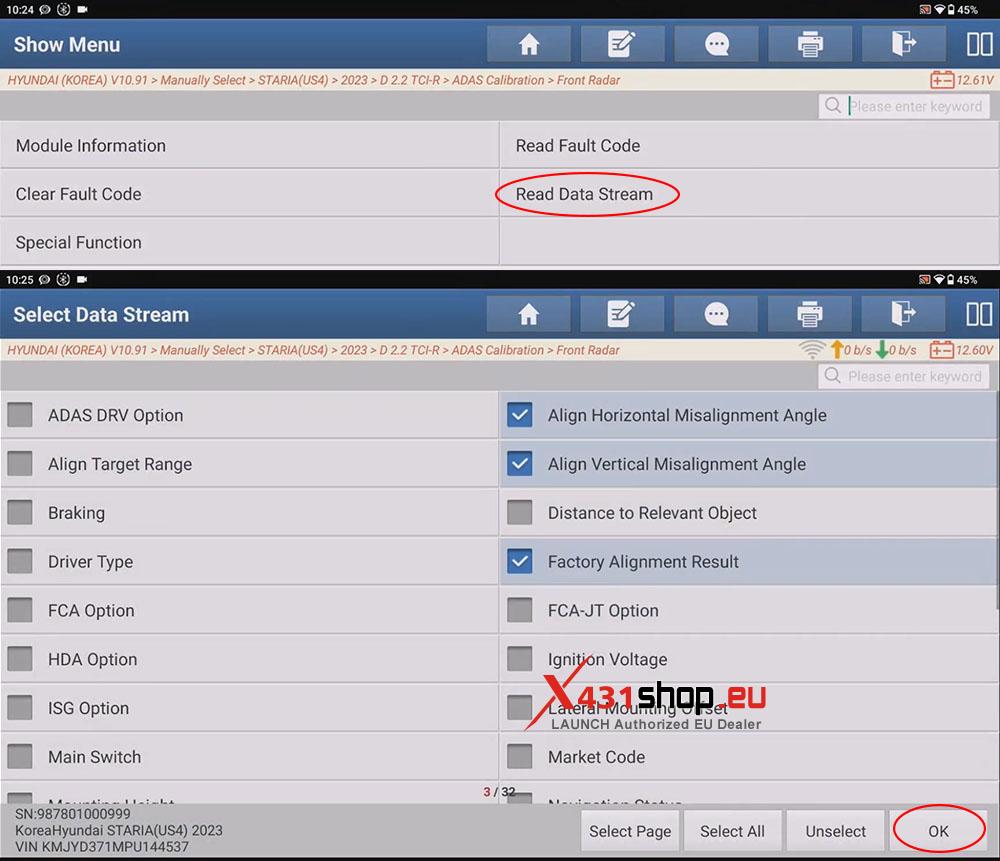 LAUNCH X431 PAD Front Radar Sensor ADAS Calibration on Hyundai Staria (2)