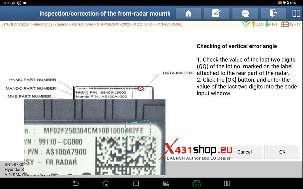 LAUNCH X431 PAD Front Radar Sensor ADAS Calibration on Hyundai Staria (7)