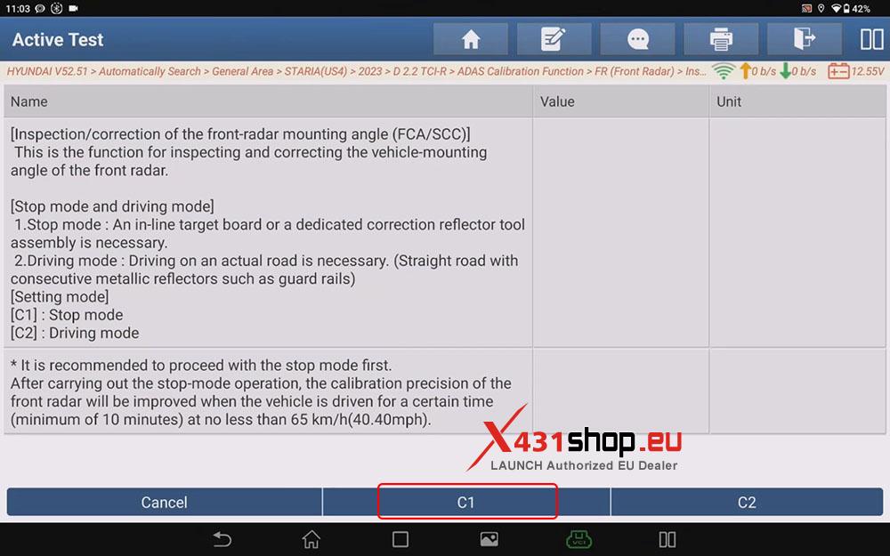 LAUNCH X431 PAD Front Radar Sensor ADAS Calibration on Hyundai Staria (9)