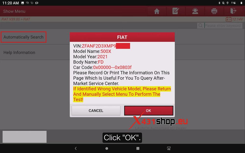LAUNCH X431 Calibrate Longitudinal and Lateral Sensor on FIAT 500X (2)