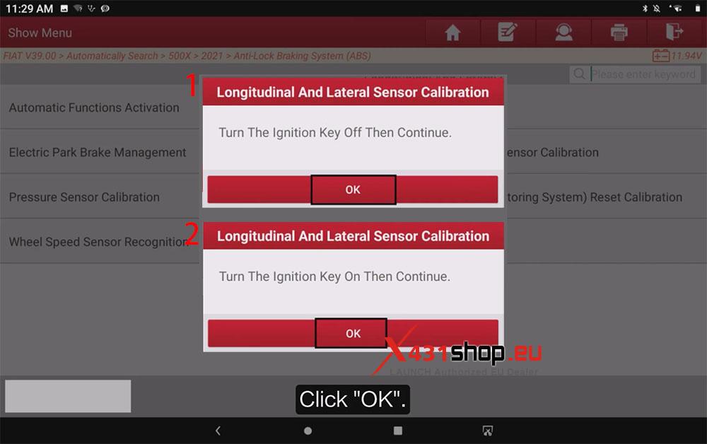 LAUNCH X431 Calibrate Longitudinal and Lateral Sensor on FIAT 500X (7)