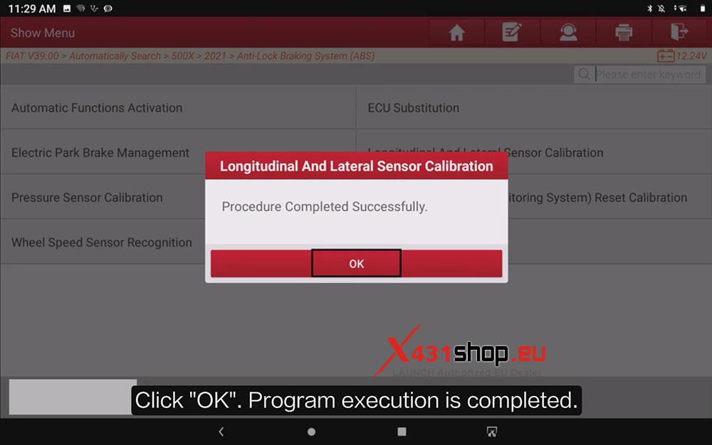 LAUNCH X431 Calibrate Longitudinal and Lateral Sensor on FIAT 500X (8)