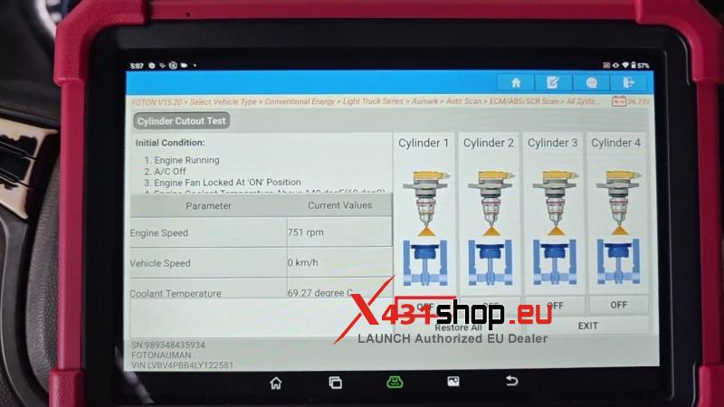 how to test cylinder cutout on 2020 foton aumark with launch x431 pad 8