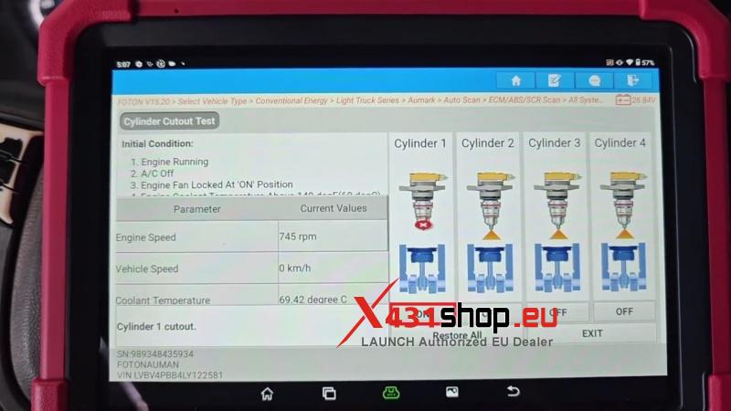 how to test cylinder cutout on 2020 foton aumark with launch x431 pad 9