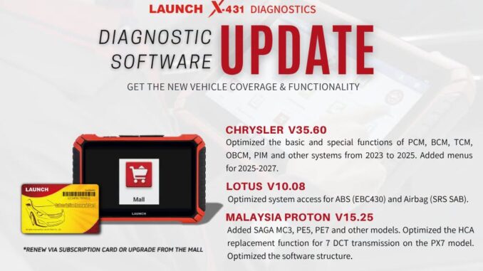 launch x 431 update 2025 2027 chrysler lotus proton support