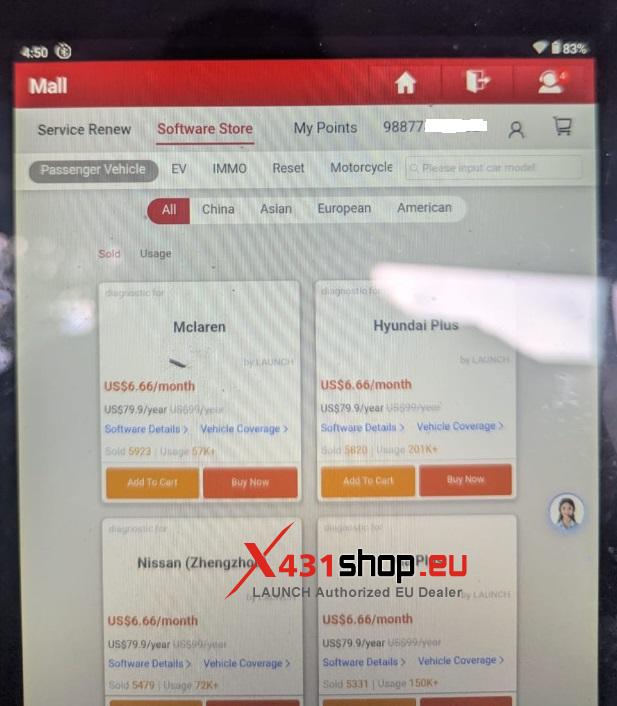 LAUNCH X431 PRO prompts purchase software