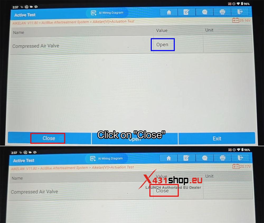 LAUNCH X431 PRO3 HD Test Compressed Air Valve on Sinotruk Wangpai 737 (6)