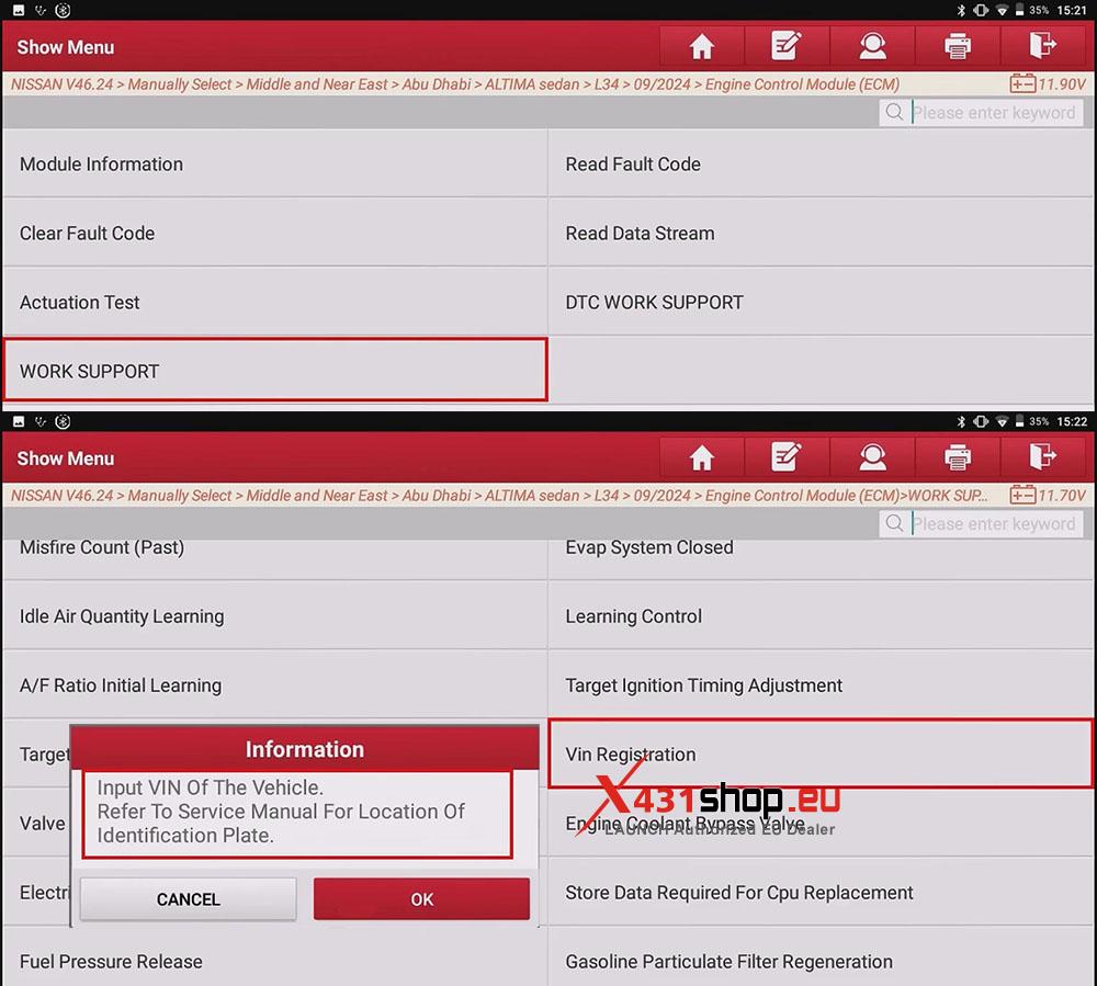 LAUNCH X431 PRO3 V+ ELITE VIN Registration for Nissan ALTIMA L34 (5) LAUNCH X431 PRO3 V+ ELITE VIN Registration for Nissan ALTIMA L34 (5)