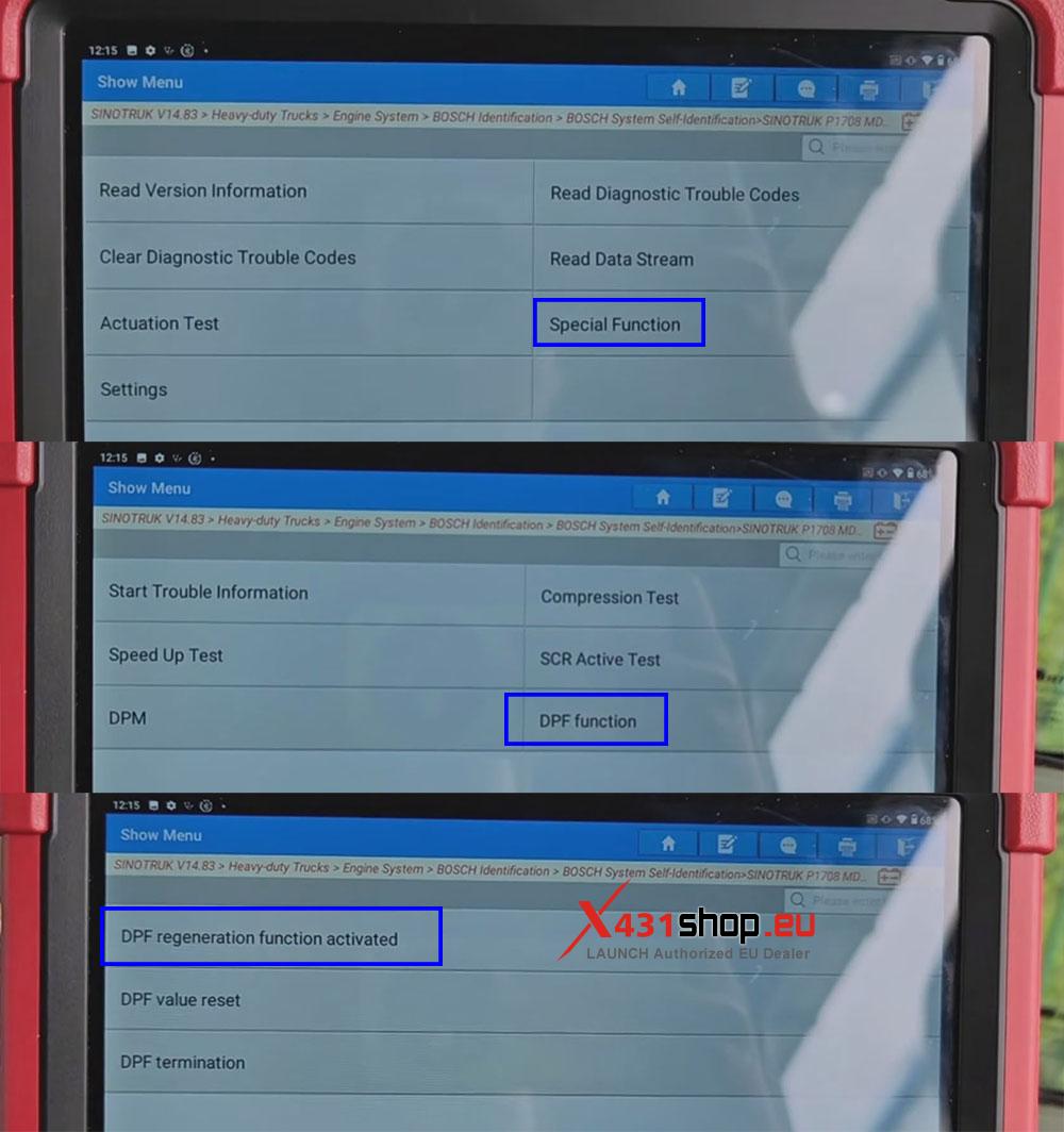 LAUNCH X431 Tool Perform DPF Regeneration for Sinotruk Howo (4) LAUNCH X431 Tool Perform DPF Regeneration for Sinotruk Howo (4)