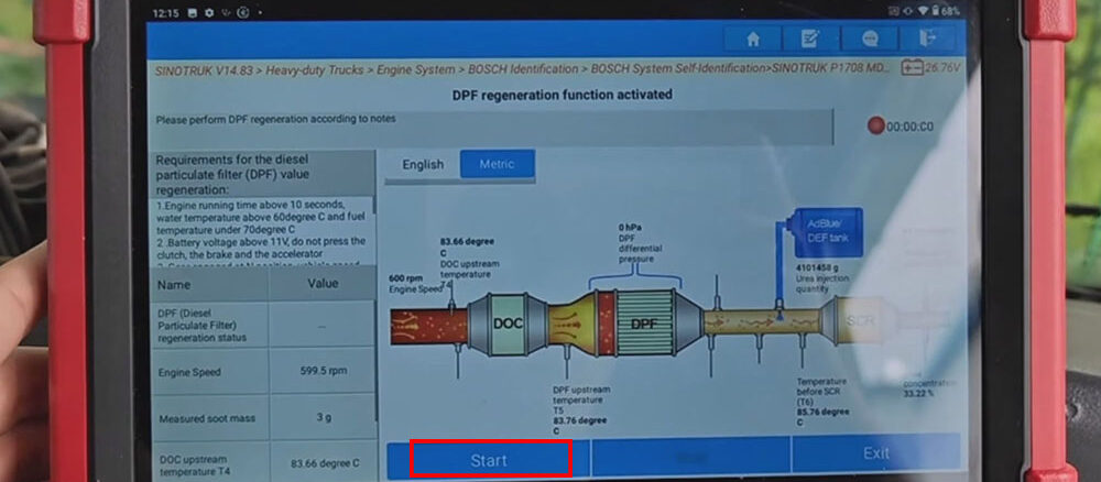 LAUNCH X431 Tool Perform DPF Regeneration for Sinotruk Howo (6)