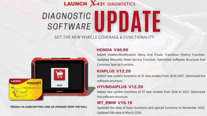 LAUNCH X431 diagnostic software update September 2026